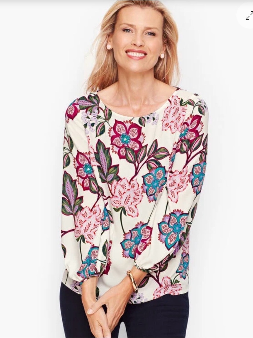 Talbots Plus 3X Poet Sleeve‎ Top Floral Blouse